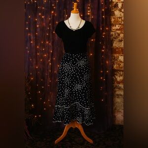 Vtg Susan Lawrence Midi Skirt Large Black Polka Dot 90s Y2K Witchy Whimsigoth